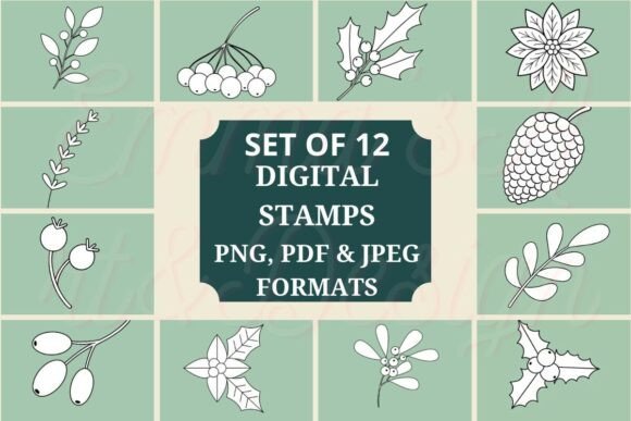 12 Christmas Foliage Digital Stamps: A Versatile Addition to Your Holiday Projects