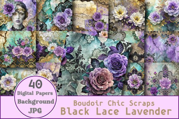 Boudoir Chic Scraps Black Lace Lavender: A Versatile Digital Design for Creative Projects