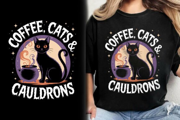 Coffee Cats Cauldrons Scary Cat Shirt