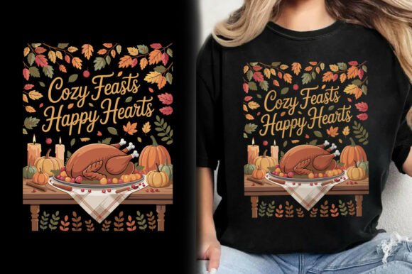Cozy Feasts Happy Hearts Turkey T-Shirt: A Creative Essential for Modern Designers