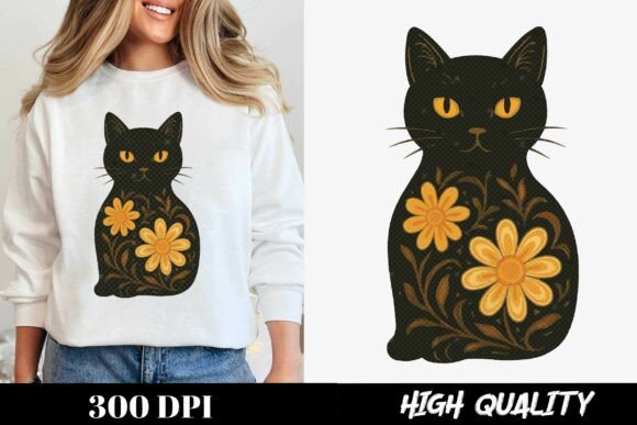 Cute Black Cat Halloween Floral Party
