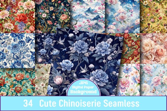 Cute Chinoiserie Seamless Pattern Pack: A Versatile Resource for Creative Projects