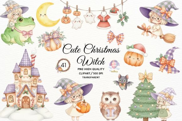 Cute Christmas Witch Clipart: A Whimsical Addition to Your Holiday Projects
