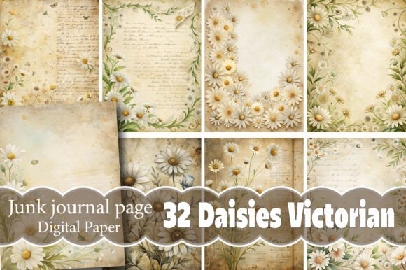 Daisies Victorian Junk Journal Pages