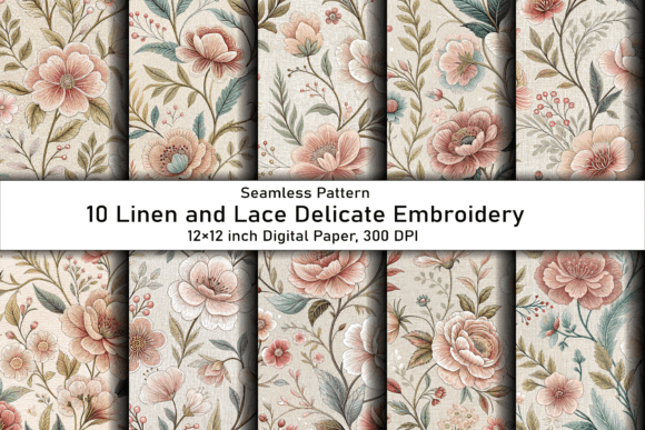 Linen and Lace Delicate Embroidery: A Timeless Digital Paper Collection
