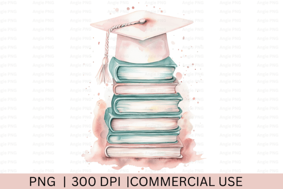Pink Watercolor Books, Graduation PNG: A Versatile Digital Design for Creative Projects