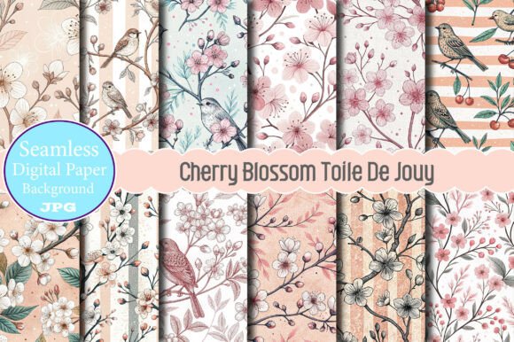 Seamless Cherry Blossom Toile Pattern: A Versatile Design for Creative Projects