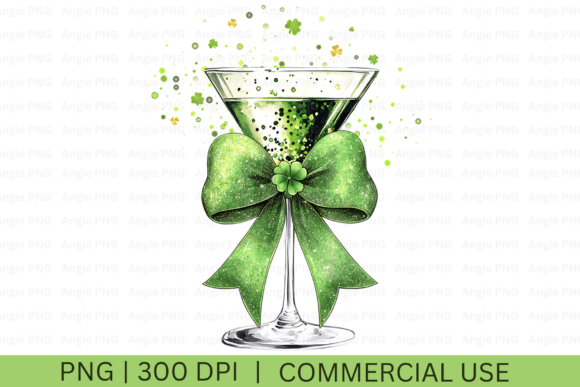 St. Patrick’s Day Martini with Coquette Bow: A Festive Digital Design for Creative Projects