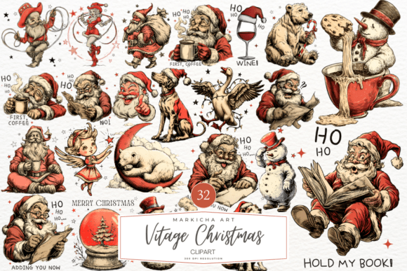 Vintage Christmas Clipart Png Bundle