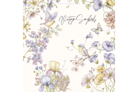 Vintage Floral Songbirds Clipart Set